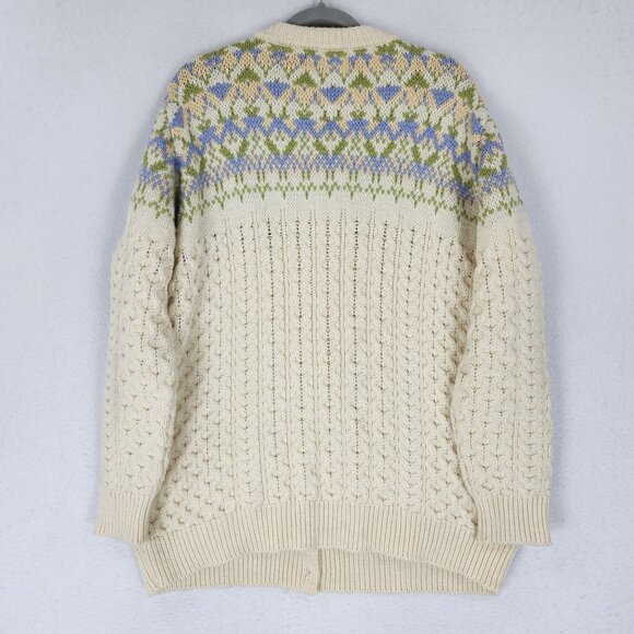 Aran Crafts Sweater Womens XL Cream Merino Wool Cable Knit Cardigan Ireland - Picture 11 of 12